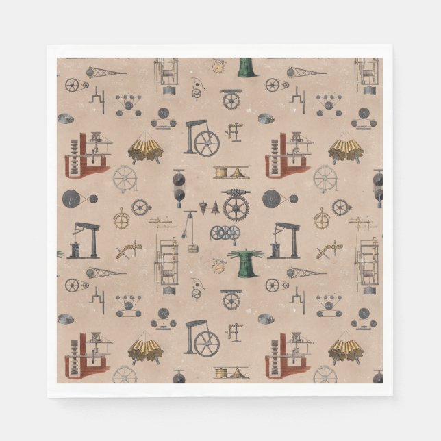 Antique Engineering Mechanical Scientific Pattern Napkin (Front)