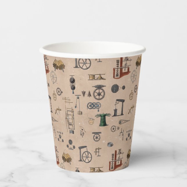 Antique Engineering Mechanical Scientific Pattern Paper Cups (Front)