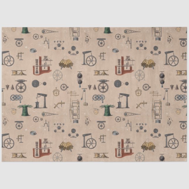 Antique Engineering Mechanical Scientific Pattern Tissue Paper (Front)