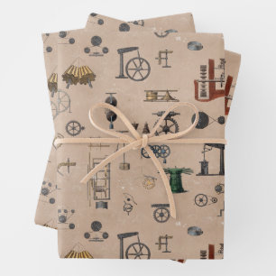 Antique Engineering Mechanical Scientific Pattern Wrapping Paper Sheet