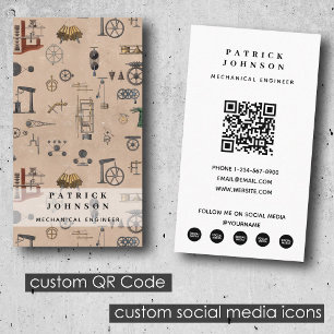 Antique Engineering Mechanical Scientific QR Code Business Card