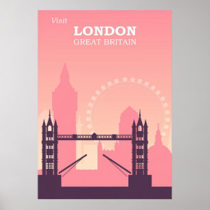 Antique England bridge Historic London Vintage Poster
