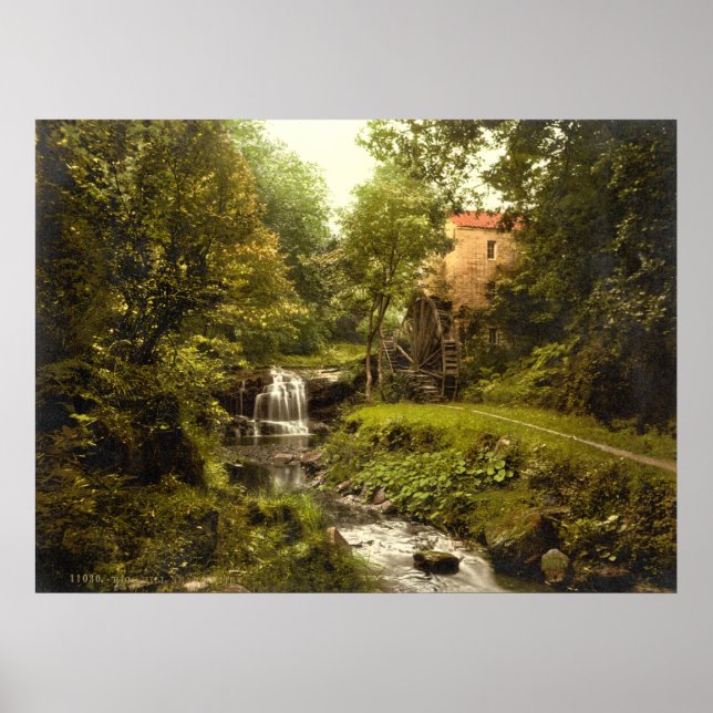 Antique England Water Mill, Whitby Yorkshire Poster (Front)