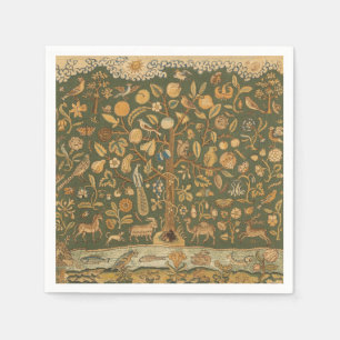 Antique English Needlepoint Tree of Life & Unicorn Napkin