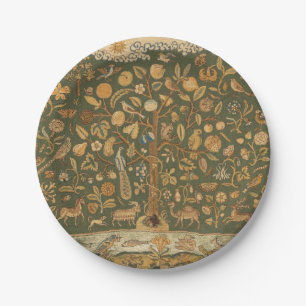 Antique English Needlepoint Tree of Life & Unicorn Paper Plate