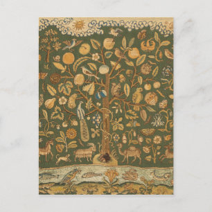 Antique English Needlepoint Tree of Life & Unicorn Postcard