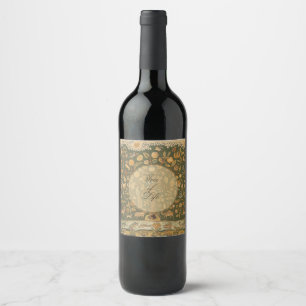 Antique English Needlepoint Tree of Life & Unicorn Wine Label