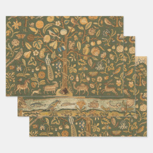 Antique English Needlepoint Tree of Life & Unicorn Wrapping Paper Sheet