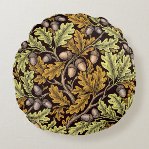 Antique English Oak Acorns Botanical Round Cushion