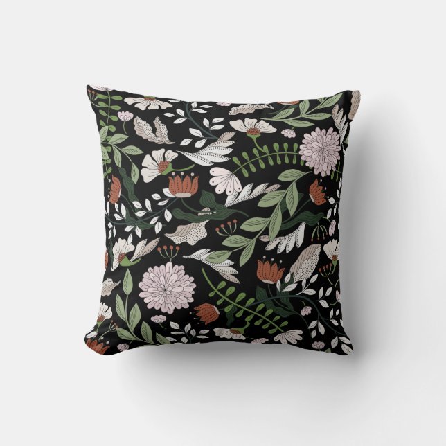 Antique Engraving Flowers Hand Painted Cushion (Front)