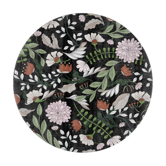 Antique Engraving Flowers Hand Painted Cutting Board (Front)
