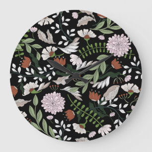 Antique Engraving Flowers Hand Painted Large Clock