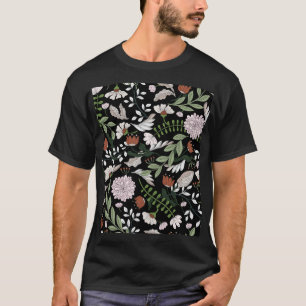 Antique Engraving Flowers Hand Painted T-Shirt