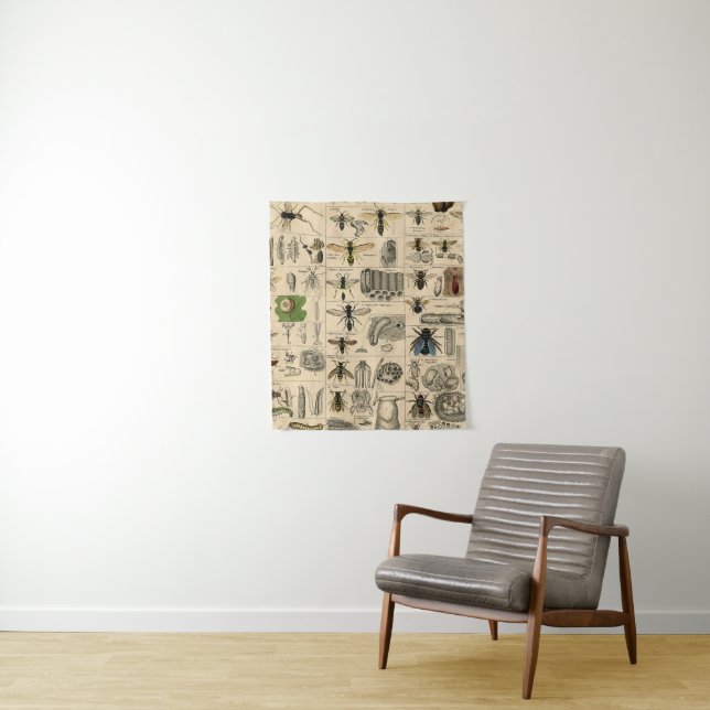 Antique Entomology Bees Wasps Natural History Tapestry (In Situ)