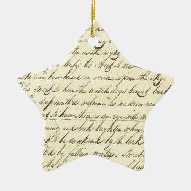 Antique Ephemera Cursive Calligraphy Script Poetry Ceramic Tree Decoration (Front)