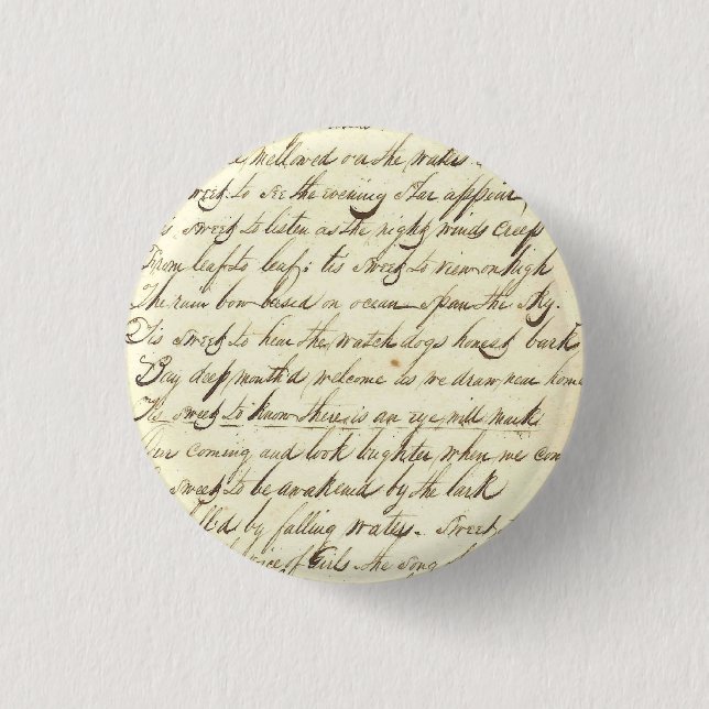 Antique Ephemera Cursive Calligraphy Script Sample 3 Cm Round Badge (Front)