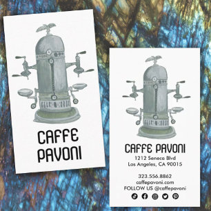 Antique Espresso Machine Cafe Coffee Watercolor Business Card