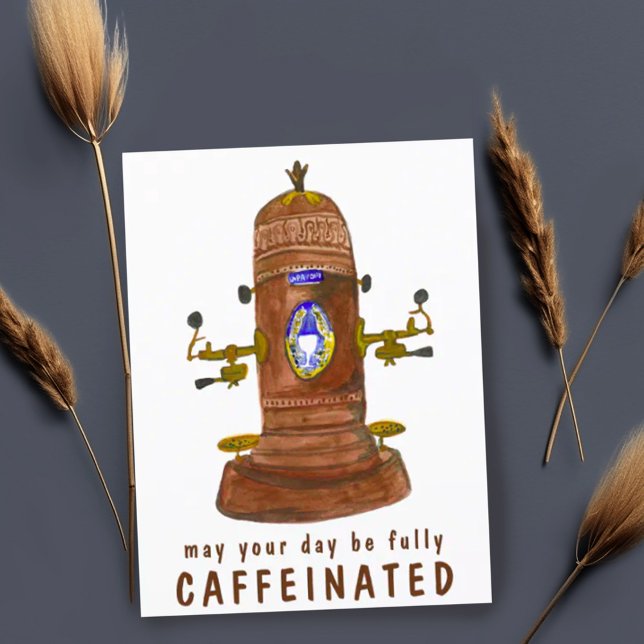 Antique Espresso Machine Coffee CUSTOMIZE IT Funny Postcard (Cute funny postcard with vintage espresso machine watercolor. Customize with your own text. )