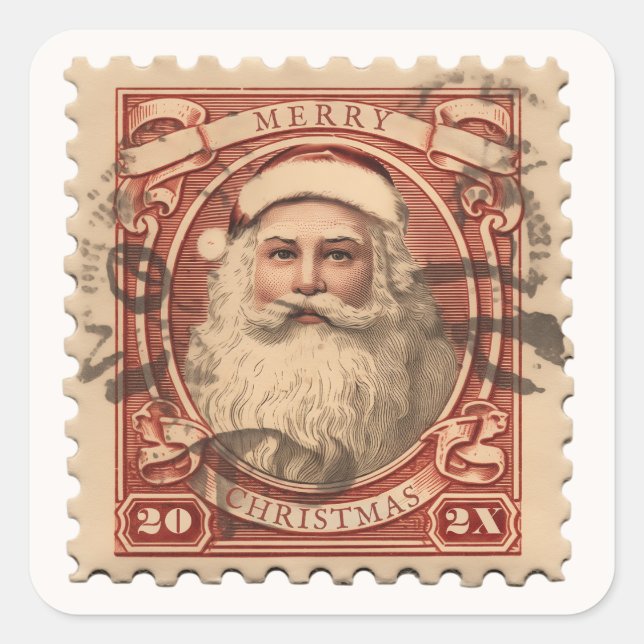 Antique Etched Santa Claus Square Sticker (Front)