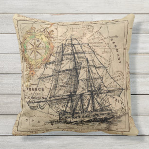 Antique Europe Map Ship Sail Nautical Marine Cushion