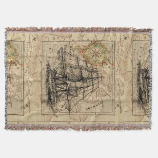 Antique Europe Map Ship Sail Nautical Marine Throw Blanket