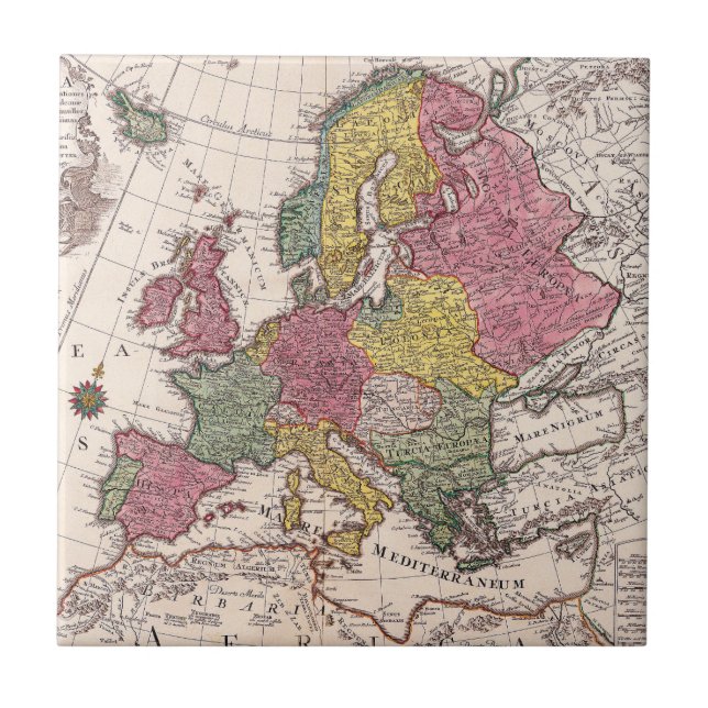 Antique Europe Map with Pastel Historical Kingdoms Ceramic Tile (Front)