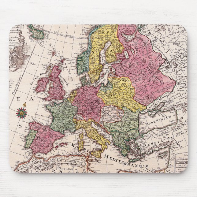 Antique Europe Map with Pastel Historical Kingdoms Mouse Pad (Front)