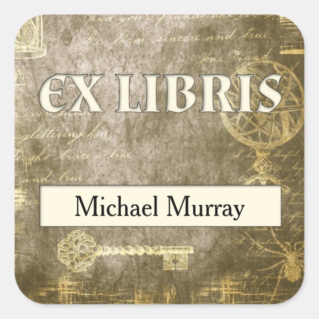 Antique Ex Libris Personalised Bookplates Square Sticker (Front)