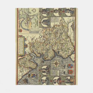 Antique Fantasy Sea Monster Map Print Fleece Blanket