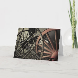 Antique Farm Cart Wheels – Rustic Rural Photogra Card