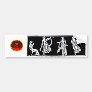 ANTIQUE FASHION Black White Red Ruby Gemstone Bumper Sticker