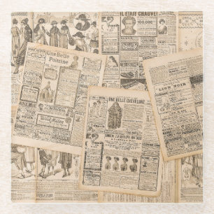 Antique Fashion: Newspaper Advertising Pages Glass Coaster