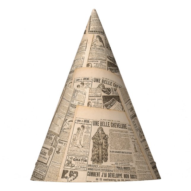Antique Fashion: Newspaper Advertising Pages Party Hat (Front)