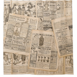Antique Fashion: Newspaper Advertising Pages Shower Curtain