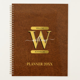 Antique Faux Leather & Gold Monogram School Office Planner