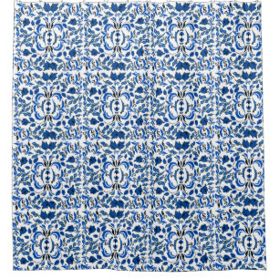 Antique feeling beautiful pattern blue and white   shower curtain