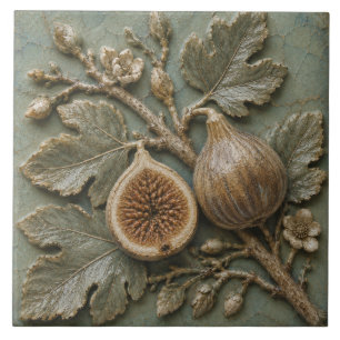Antique Fig Branch Botanical Faux Relief Ceramic Tile