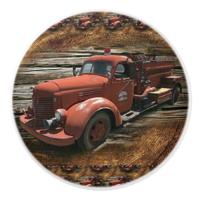 Antique Fire Truck Vintage Fire Truck Ceramic Knob (Front)