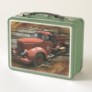 Antique Fire Truck Vintage Fire Truck Metal Lunch Box