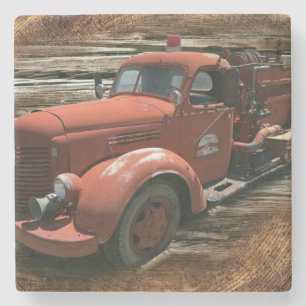 Antique Fire Truck Vintage Fire Truck Stone Coaster