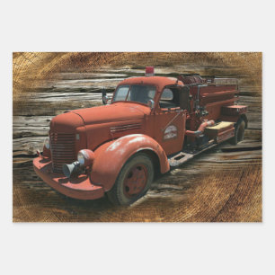 Antique Fire Truck Vintage Fire Truck Wrapping Paper Sheet