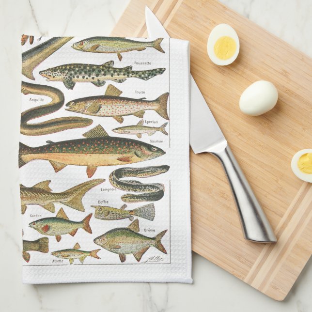 Antique fish chart Under-the-sea Tea Towel (Quarter Fold)