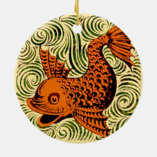 Antique fish tile graphic art ancient ceramic ornament