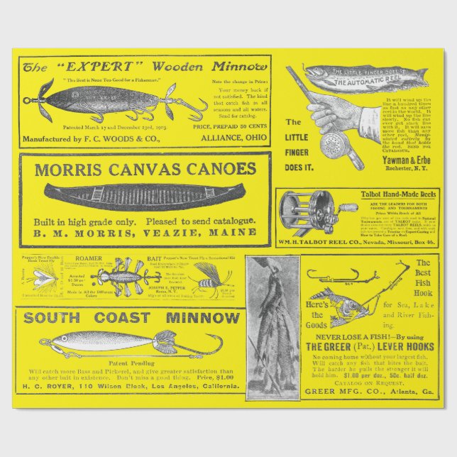 Antique Fishing Fisherman Ads Circa 1909 Lures  Wr Wrapping Paper (Flat)