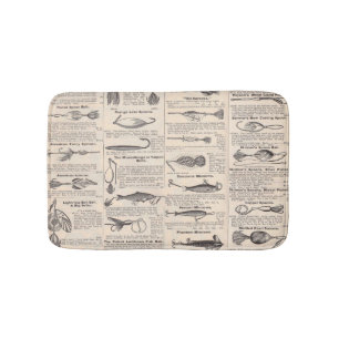 Antique Fishing Lures Catalogue Page Vintage Print Bath Mat