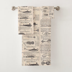 Antique Fishing Lures Catalogue Page Vintage Print Bath Towel Set