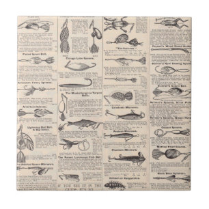 Antique Fishing Lures Catalogue Page Vintage Print Ceramic Tile