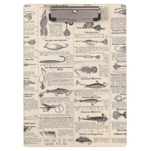 Antique Fishing Lures Catalogue Page Vintage Print Clipboard
