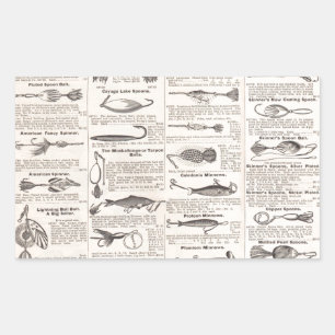 Antique Fishing Lures Catalogue Page Vintage Print Rectangular Sticker