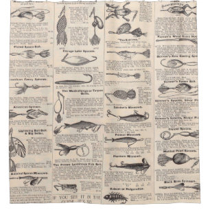 Antique Fishing Lures Catalogue Page Vintage Print Shower Curtain